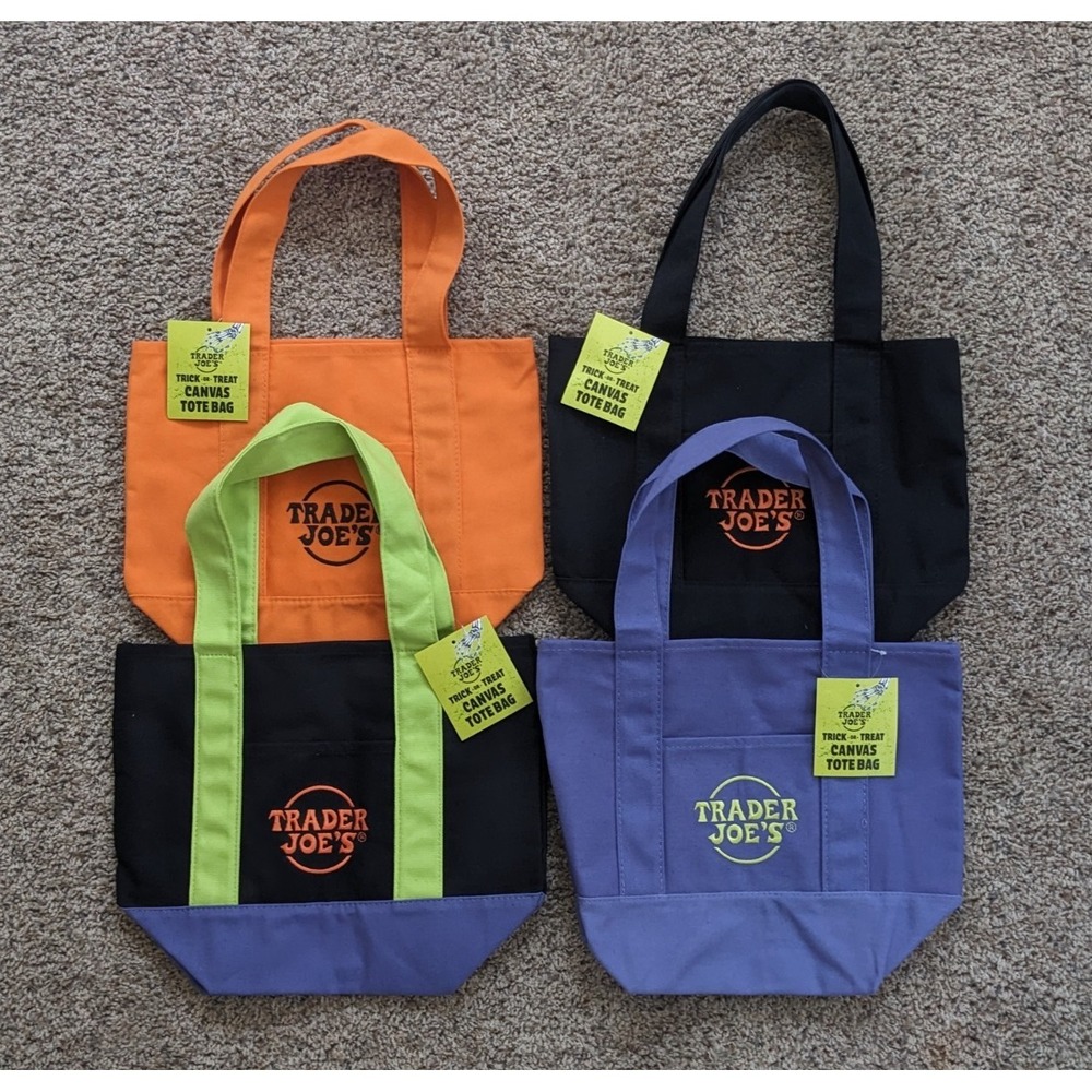 Trader Joe's Trick-or-Treat Canvas Mini Tote Bags Set of 4 Halloween NWT Limited - Picture 2 of 7